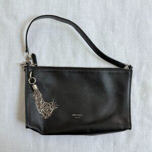 Jimmy Choo Black Leather Clutch with Silver Tassel